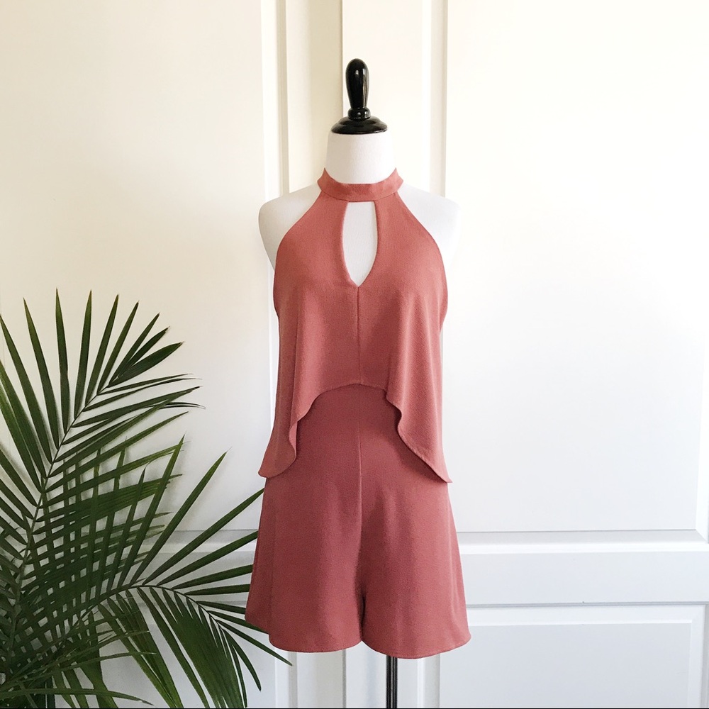 Solemio Dusty Rose High Neck Halter Romper
